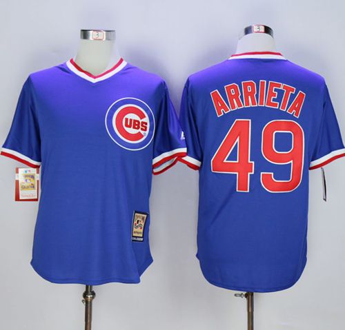 Cubs #49 Jake Arrieta Blue Cooperstown Stitched MLB Jersey - Click Image to Close